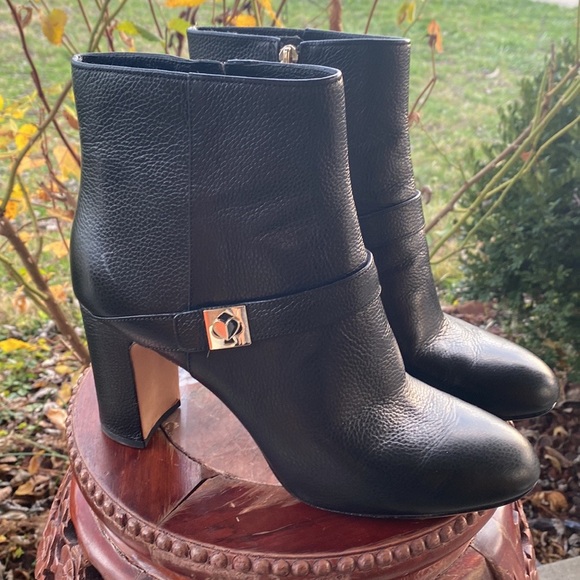 KATE SPADE Thatcher Twistlock Mini Pebble Leather Ankle black Boots SIZE 10 B ๐ค๐ค - Picture 6 of 12